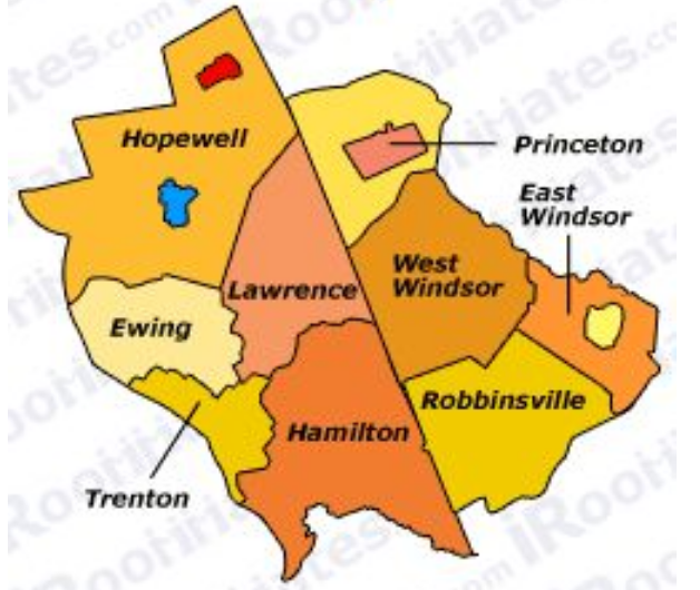 Mercer County map depicting the 12 towns in the jurisdiction.